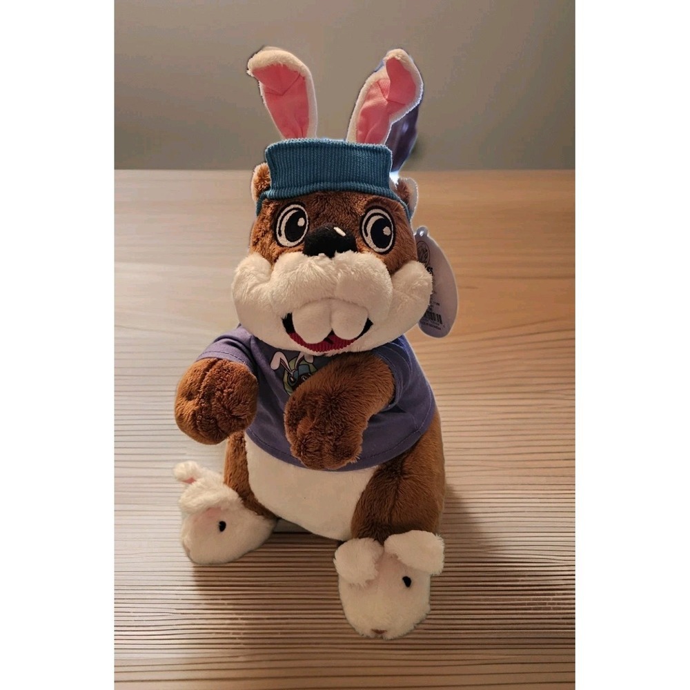 Buc-ee's 2025 Easter EUC Easter Bunny Beaver 12"  Plush Bucees Purple Shirt